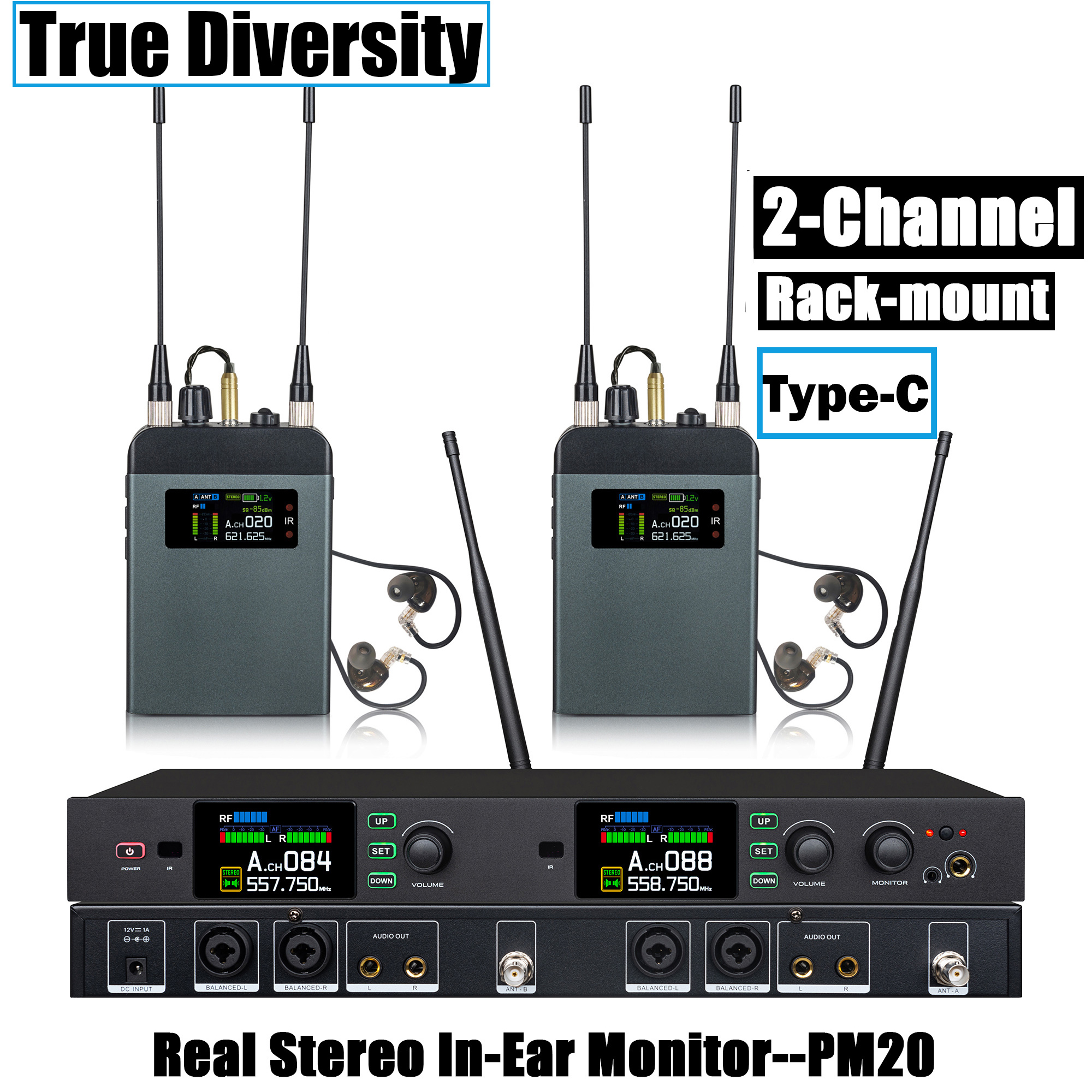 Leicozic PM20 2 チャンネルインイヤーモニターシステム Type-C レシーバーワイヤレスステレオステージリターン 150 メートルクリアサウンドステージ歌手のため