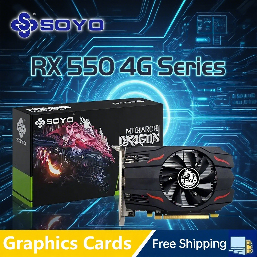 SOYO AMD GPU Radeon RX 550 4G GPU RX 580 GDDR5 コンピュータ部品 PC ゲーミング ビデオ R9 370 R7 350 グラフィックカード RX550