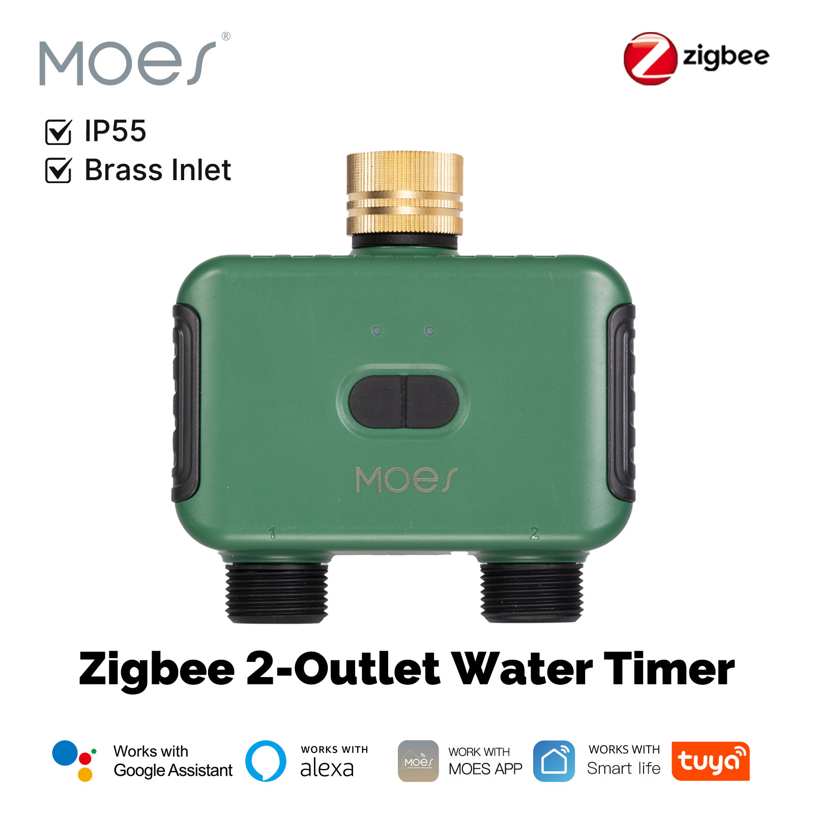 MOES Tuya スマート ZigBee 2 出口水タイマー真鍮注入口スプリンクラーフィルター付きプログラム可能な灌漑動作 Alexa GoogleHome と連携