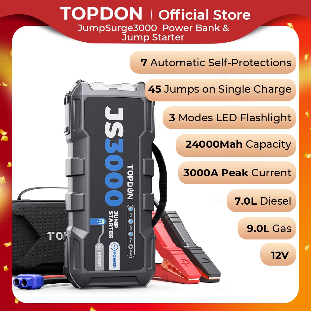 Topdon JS3000 3000A ジャンプスターター電源銀行 12V 車始動装置 24000Mah バッテリージャンプスタートブースター 9L ガス用