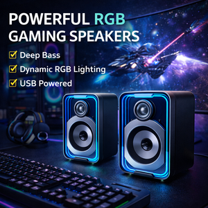 2026年最新モデル HiFi ホームシアターシステム RGB LED ライト付きデスクトップワイヤレススピーカーシステム。5.0ch サブウーファーシステム、PC用 2.0ch ゲーミングスピーカーに対応