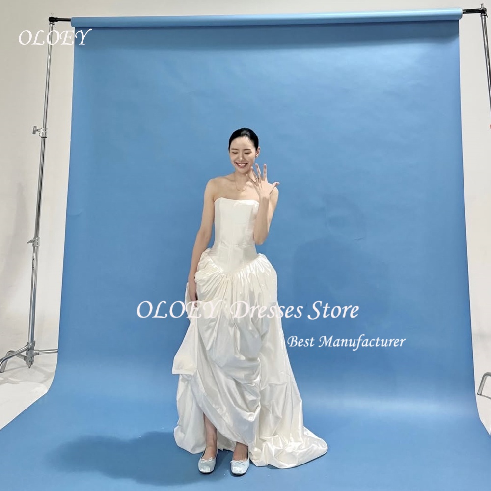 OLOEY エレガントなタフタ韓国のウェディングドレスストラップレスコルセットバックウェディングスナップドレスカスタマイズされた花嫁衣装 웨딩드레스