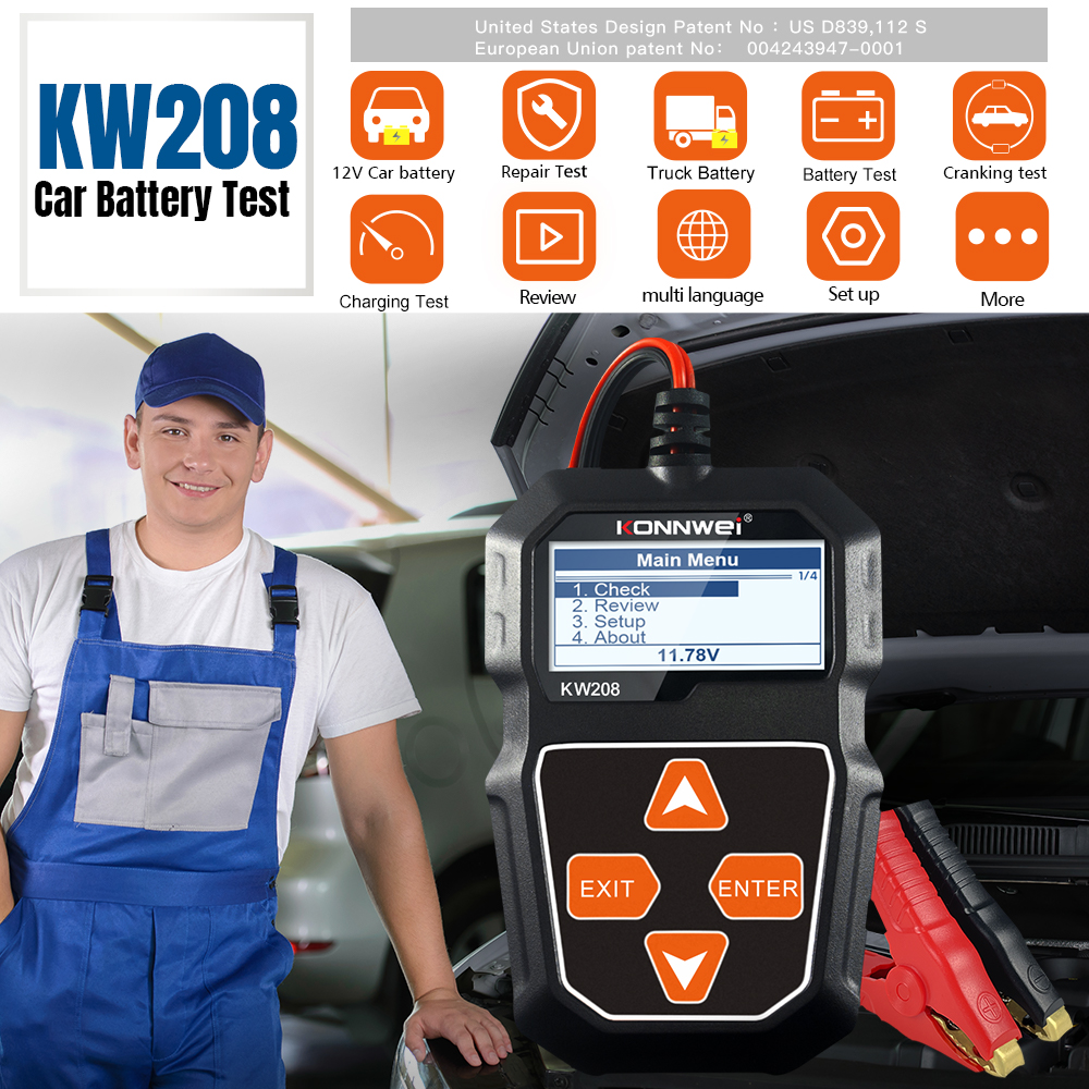 2026 KONNWEI KW208 12V 車のバッテリーモニタープロの車のバッテリーテスター自動車アナライザー波形電圧テスト ForCar/Moto