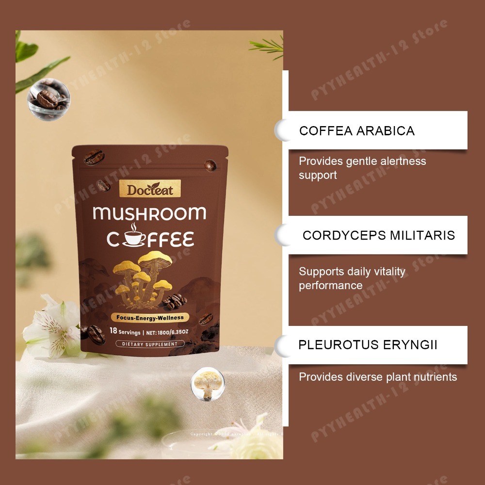 Docteat マッシュルームコーヒーパウダー（冬虫夏草、ライオンのたてがみ、霊芝、椎茸入り）