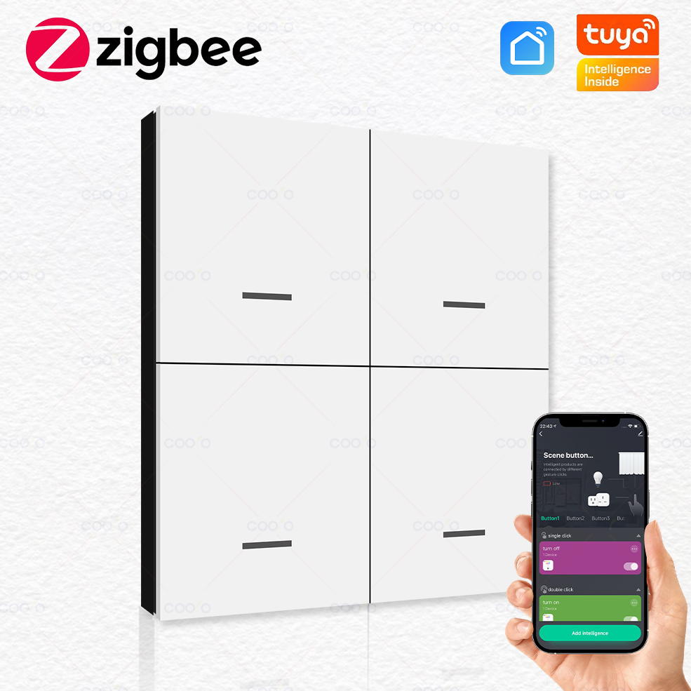 Tuya Zigbee Smart Scene Switch Button 4 Gang Wireless Wall Push Button Switch Controller Smart Home Automation Scenario Switch