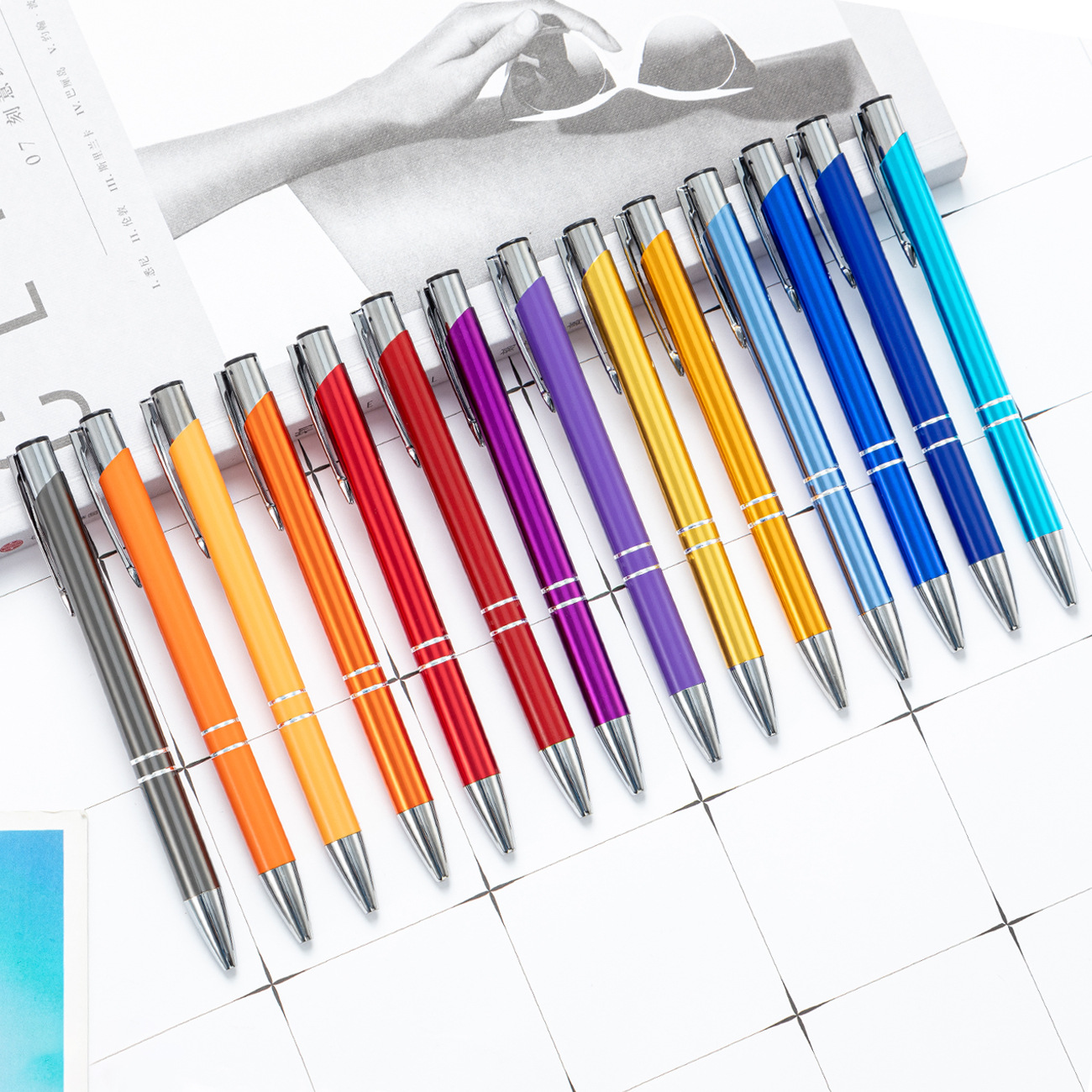 50Pcs/Lot Ballpoint Pen Black Blue Ink School Office Student Pen Free Customized Logo Name Text