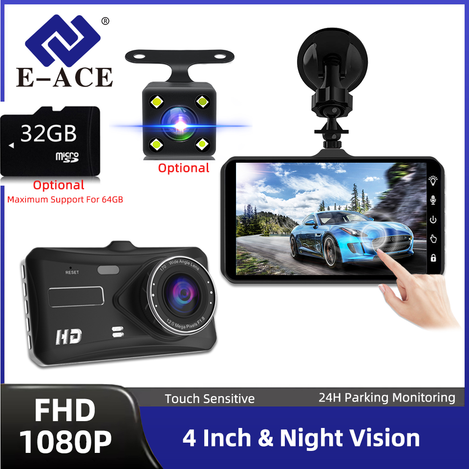 E-ACE 1080P 車 DVR B12 ダッシュカム タッチ敏感ダッシュカメラ WDR G センサー ナイトビジョン オプションのリアレンズ隠しダッシュカム