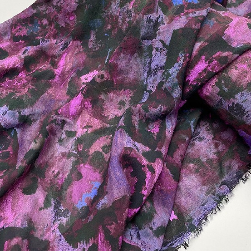 Fabric Island 紫と黒のグラデーションコットンジョーゼットシフォンシャツドレス漢服生地diy