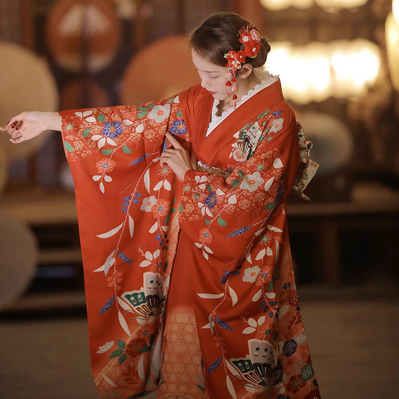 2026 新しい日本女性国家フラワープリント着物ローブ伝統的な着物と帯浴衣女の子の写真撮影の服