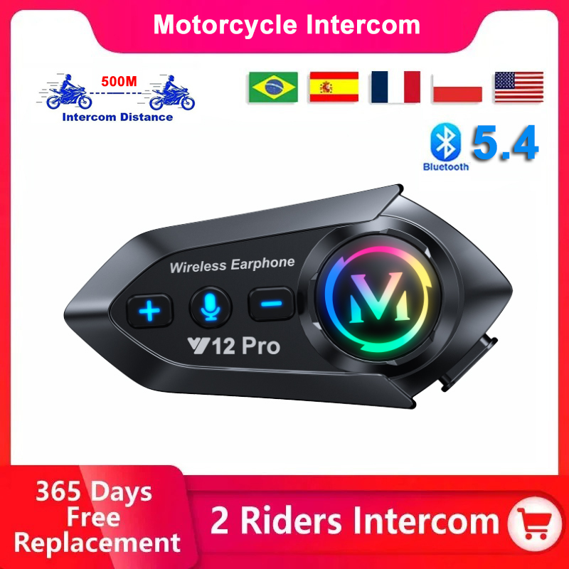 1/2x Y20 プロオートバイヘルメットインターホン BT5.4 オートバイヘルメットヘッドセット防水 500 メートル Intercomunicador スピーカーインターホン