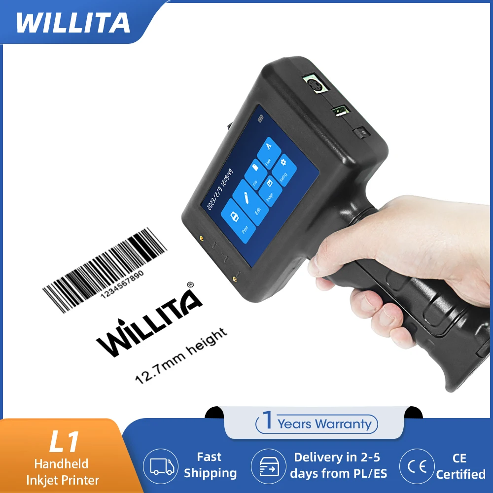 WILLITA L1 ハンドヘルドインクジェットプリンタプラスチック材料ポータブルマーキングマシン有効期限バッチ番号 QR コード/バーコード