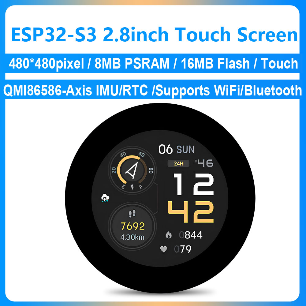 Waveshare 2.8 インチ円形ディスプレイ ESP32 S3 開発ボード 480×480 WiFi BT5 8MB PSRAM 16MB フラッシュ 6 軸 IMU RTC タッチ オプション