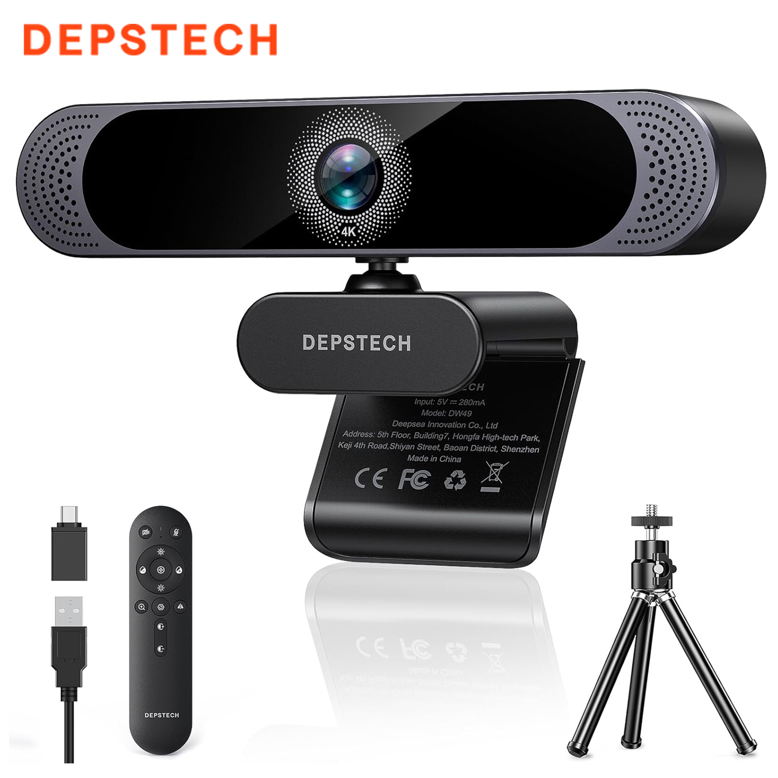 DEPSTECH DW49-PRO ウェブカメラ 4K HD オートフォーカスウェブカメラリモートコントロールウェブカメラ PC Mac/ストリーミング/ビデオ通話/Zoom/Skype/Teams 用