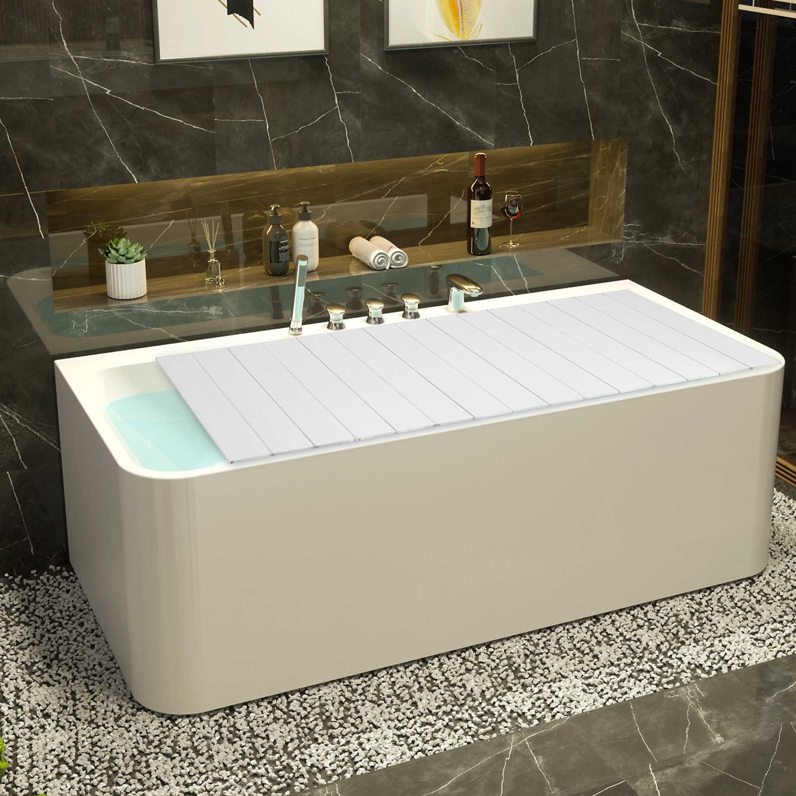 折りたたみバスカバー、防水防塵ホワイトバスタブトレイ、耐久性のある断熱PVC浴槽プレート、家庭用、バスルーム、スパ用
