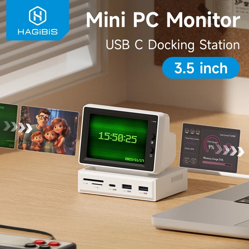 ハギビス 3.5 インチ IPS ミニスクリーン AIDA64 ミニ PC CPU RAM HDD データモニターディスプレイサブスクリーン USB C ハブ付きラップトップ PC MacBook