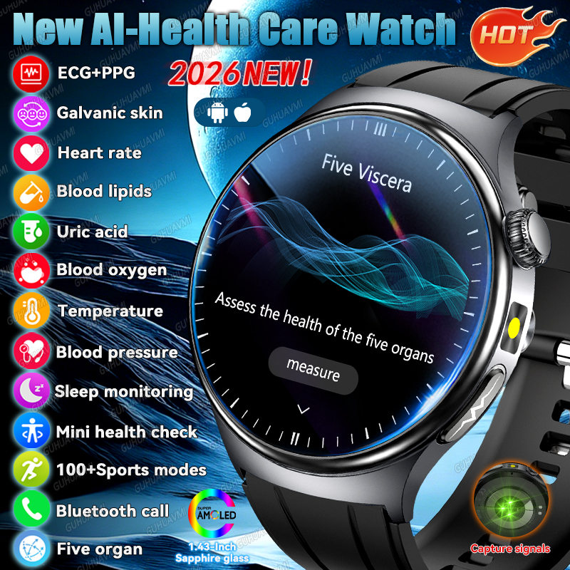 2026New AI 診断ケアスマートウォッチ ECG PPG 正確な尿酸血圧体脂肪 5 臓器フィットネス防水スマートウォッチ