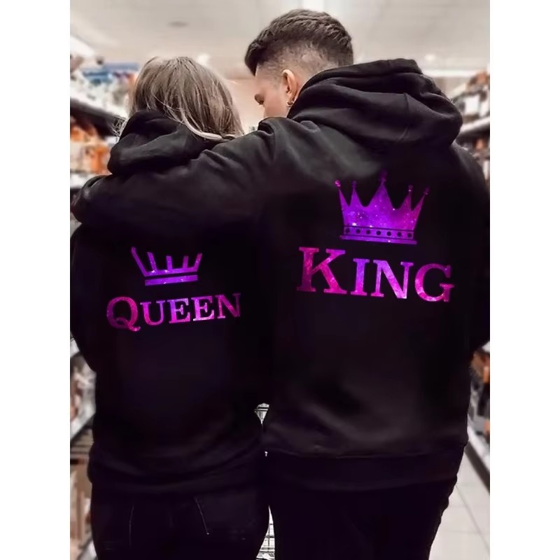 カップルパーカーキングクイーンプリントスウェットシャツ星空スタイル愛好家 Sudaderas ファッション長袖女性男性パーカージャージ