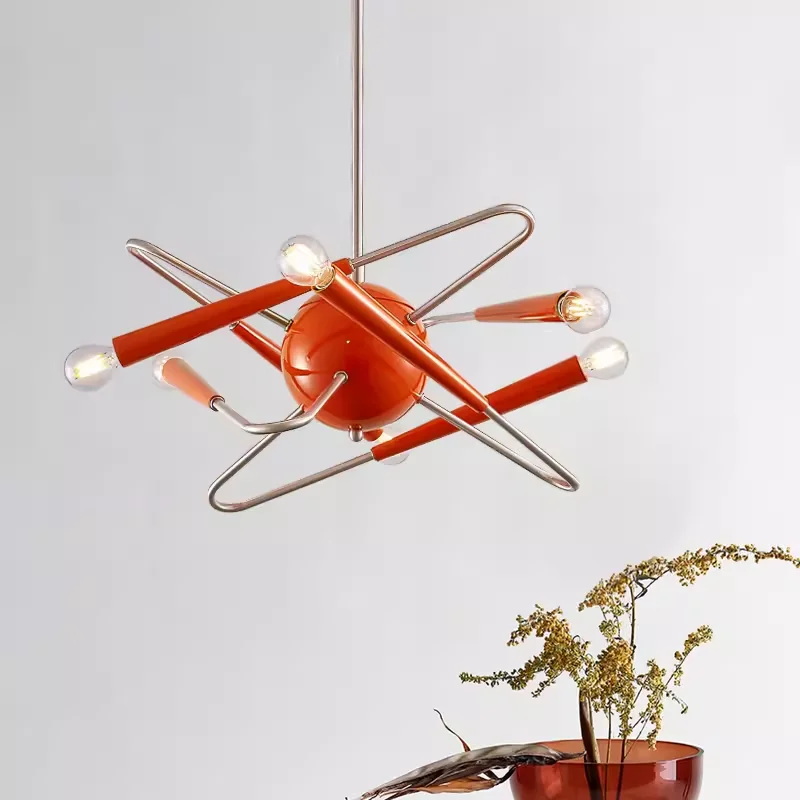 Designer Orange Chandelier Living Room Mid Century Lighting For Villa Dining Room Bedroom Shop Decor Art LED Sputnik Chandelier