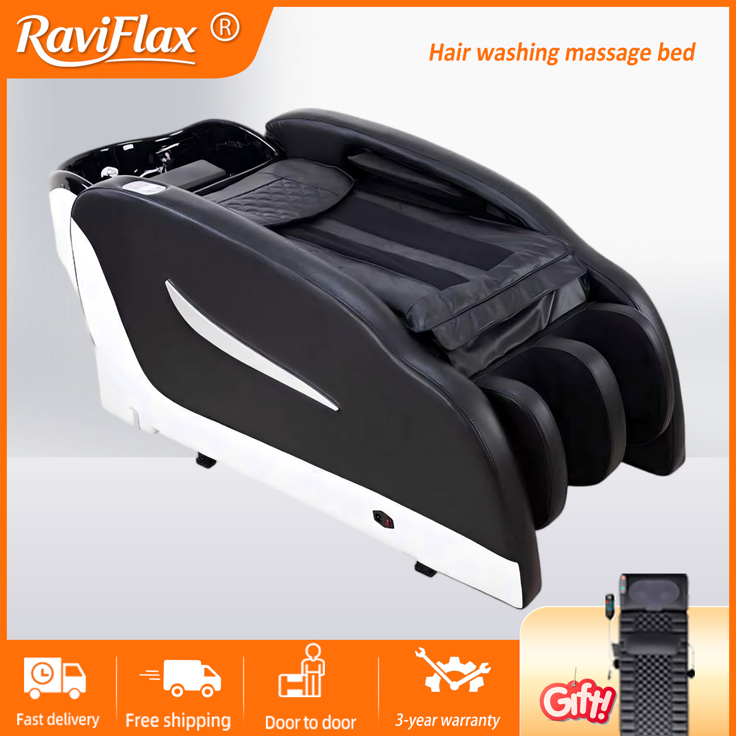 RaviFlax シャンプーマッサージベッド高級電気制御シャンプーマッサージベッド高さ角度調整可能なソフトスポンジクッション髪和紙