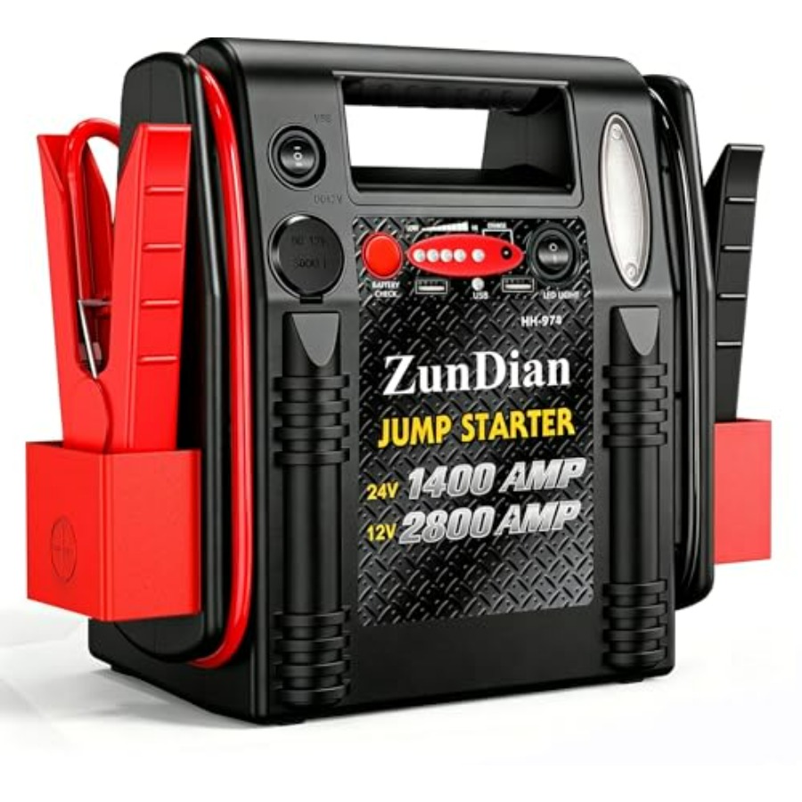 12V/24V ジャンプスターター 2800/1400 アンペア ヘビーデューティ ジャンプボックス トラック トラクター 掘削機 自動車エンジン用 USB/DC 電源ユニット Bla