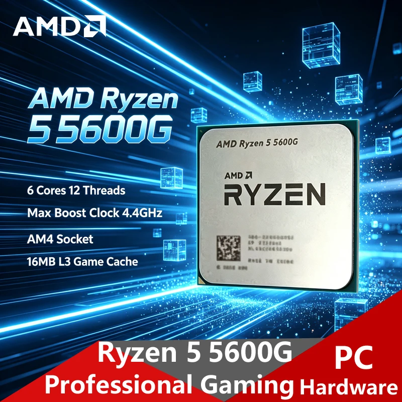 AMD Ryzen 5 5600G AM4 IGPU ゲーミング CPU、6C12T 4.4GHz ブースト、16MB キャッシュ OEM トレイ エントリー DIY デスクトップ構築用ボックスなし