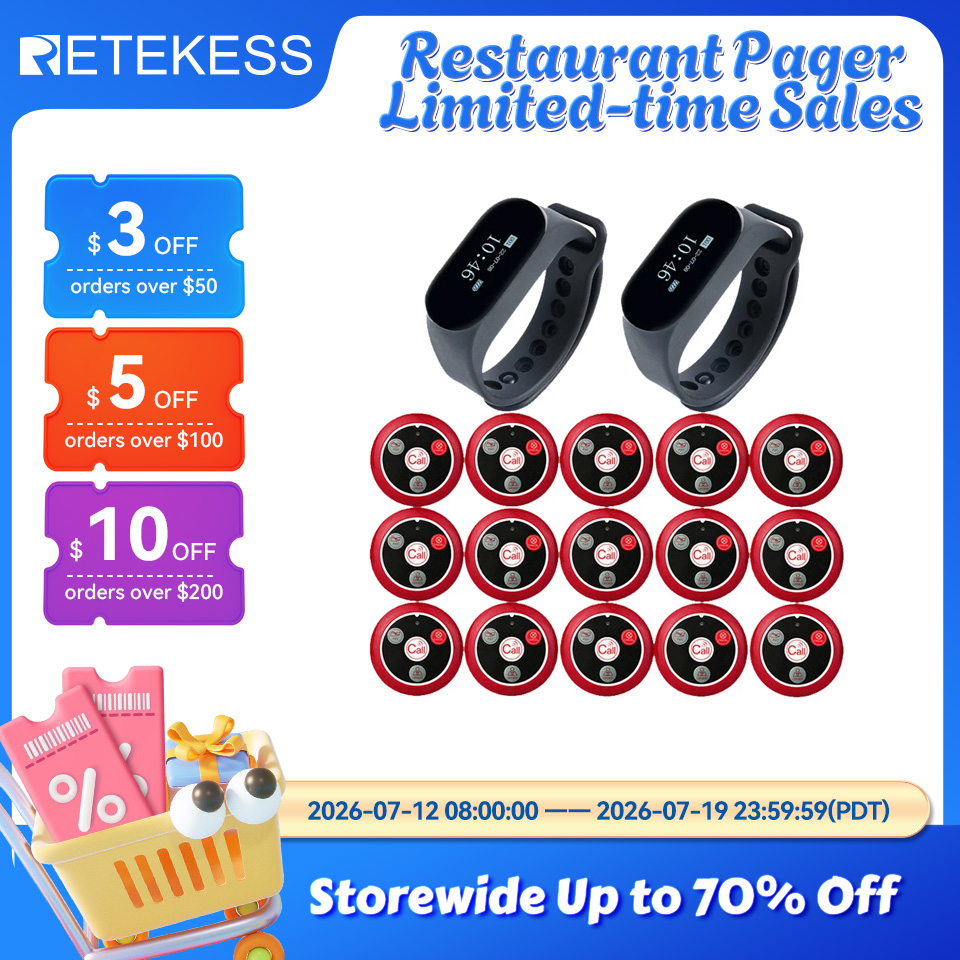 RETEKESS レストラン用ページャー ワイヤレスウェイター呼び出しシステム TD112 防水腕時計型ページャー受信機 T117 呼び出しボタン カフェ バー用