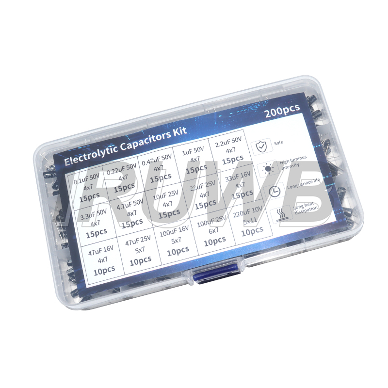 200 個 15 値ラジアルコンデンサセット電解コンデンサ詰め合わせキット 10V 16V 25V 50V 0.1uF-220uF 0.22uf 2.2uf 100uf