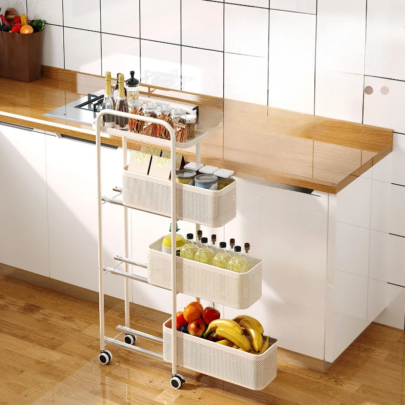スリムギャップポータブルトロリーオーガナイザー引き出し狭いスペースセーバーキッチンバスルームソファ冷蔵庫多層折りたたみ収納ホイール