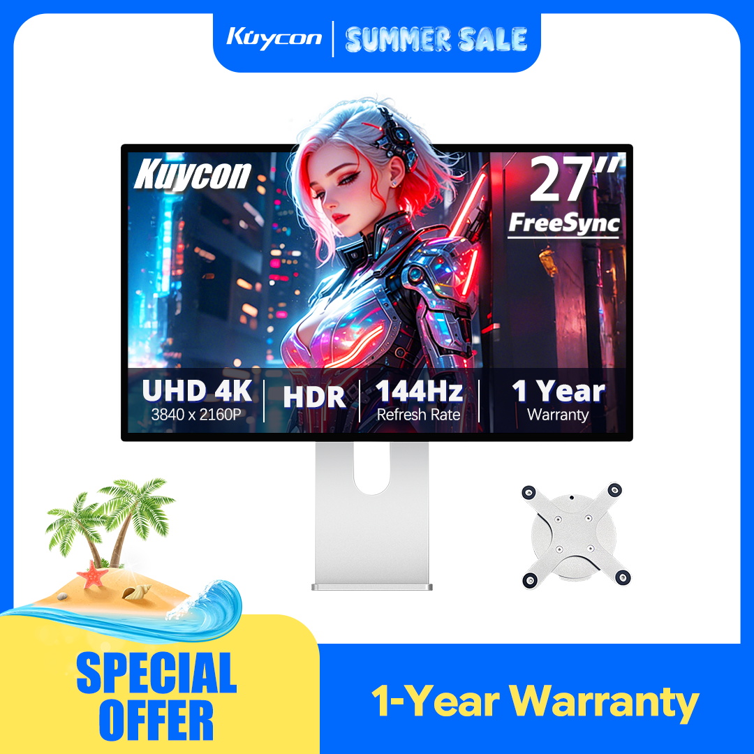 27インチ 144Hz ゲーミングモニター Kuycon P27D 4K コンピュータディスプレイ 99%sRGB 500Nits IPS HDR10 PC スクリーン VESA Type-C HDMI 互換