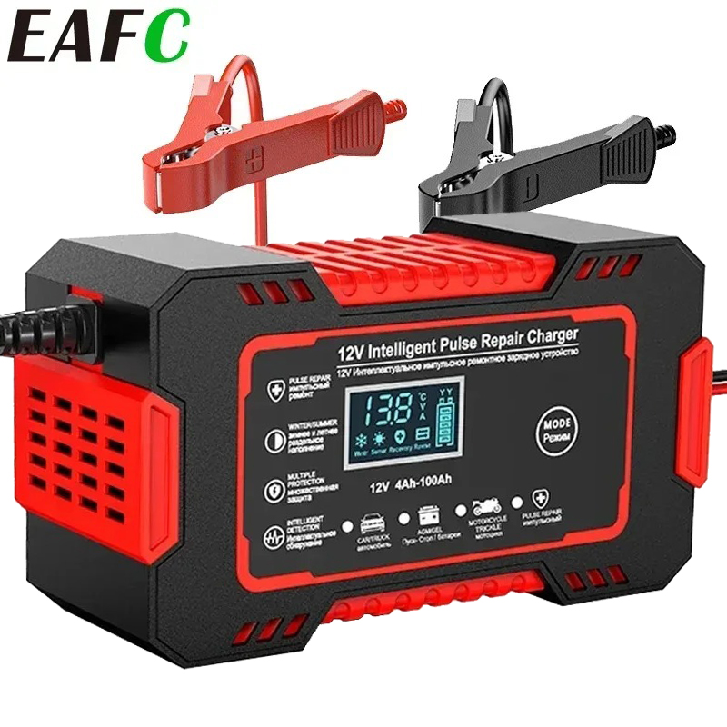 EAFC 6A 車のバッテリー充電器 12V オートバイ全自動修理充電インテリジェント高速充電鉛酸バッテリー LCD ディスプレイ