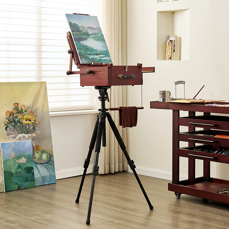 ポータブルハンドル斜め絵画ボックス無垢材リフティングトライアングル油絵イーゼルフロアスタンド折りたたみ美術学生用