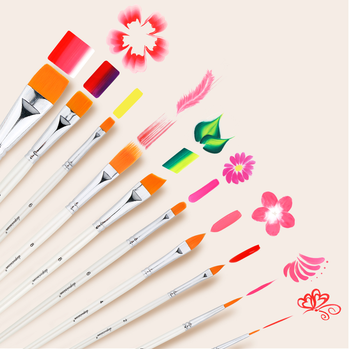Depvision 10 個フェイスペイントブラシセットプロフェッショナル品質のブラシフェイスペインティング水彩アクリル油絵ネイルアート