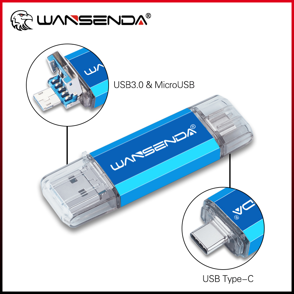 WANSENDA 3 IN 1 OTG USB 3.0 フラッシュドライブ/タイプ C/microUSB ペンドライブ 32 ギガバイトメモリスティック 3.0 64 ギガバイト 128 ギガバイト 256 ギガバイト 512 ギガバイトフラッシュディスク