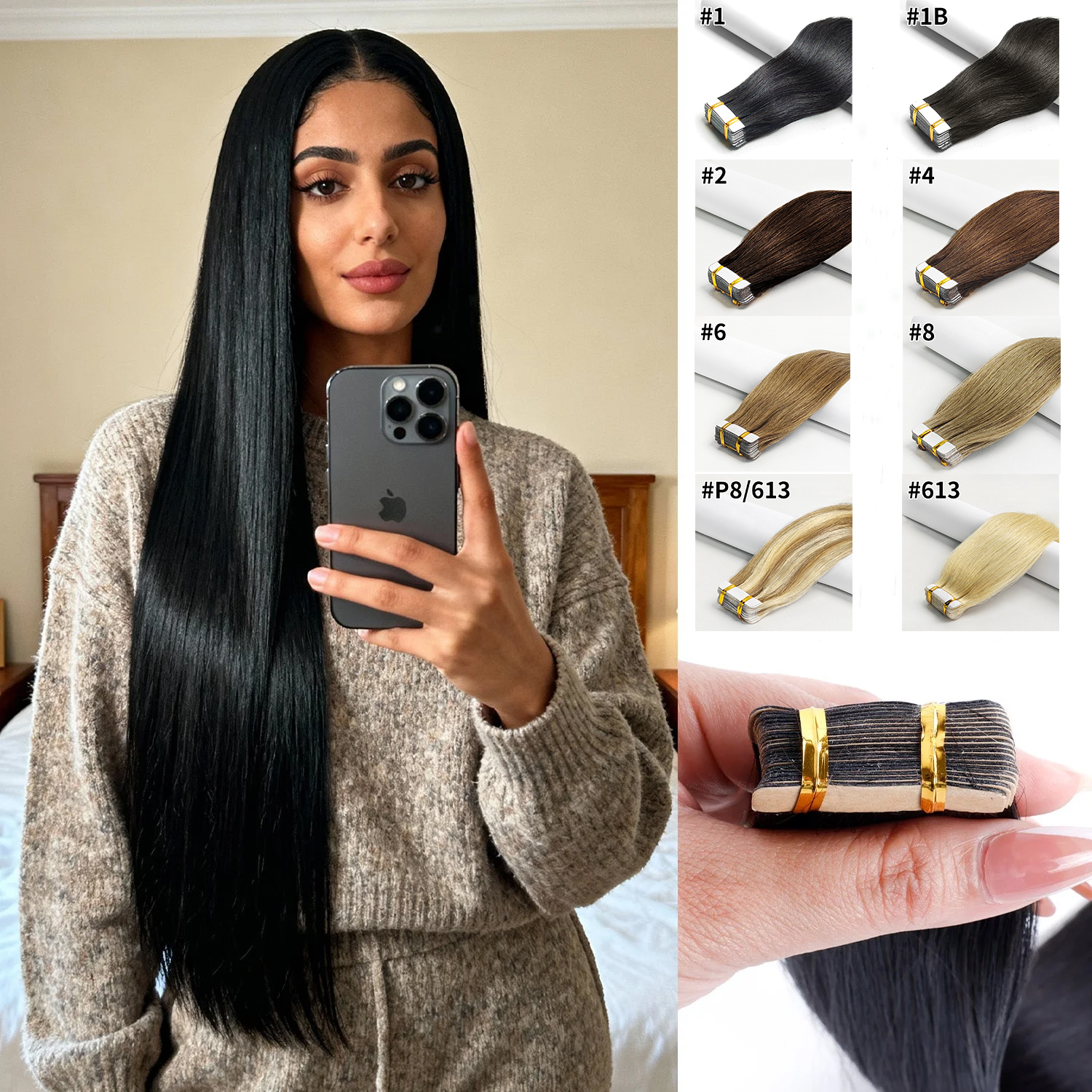 女性テープでヘアエクステンション 100% 本物の人毛エクステンション 20 個かつら自然な髪の高品質