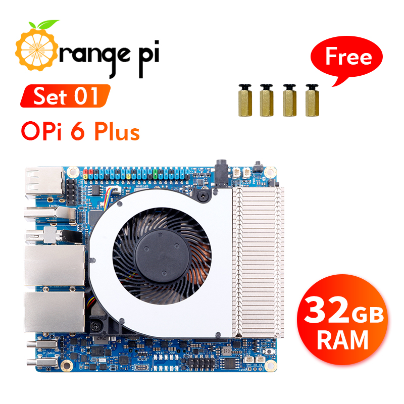 オレンジ Pi 6 プラスクーラー 32 ギガバイト DDR5 CIX SoC シングルボードコンピュータ M2 NVME SSD 45TOPS NPU ミニ PC 実行 Linux/Android/Windows/ROS2 OS