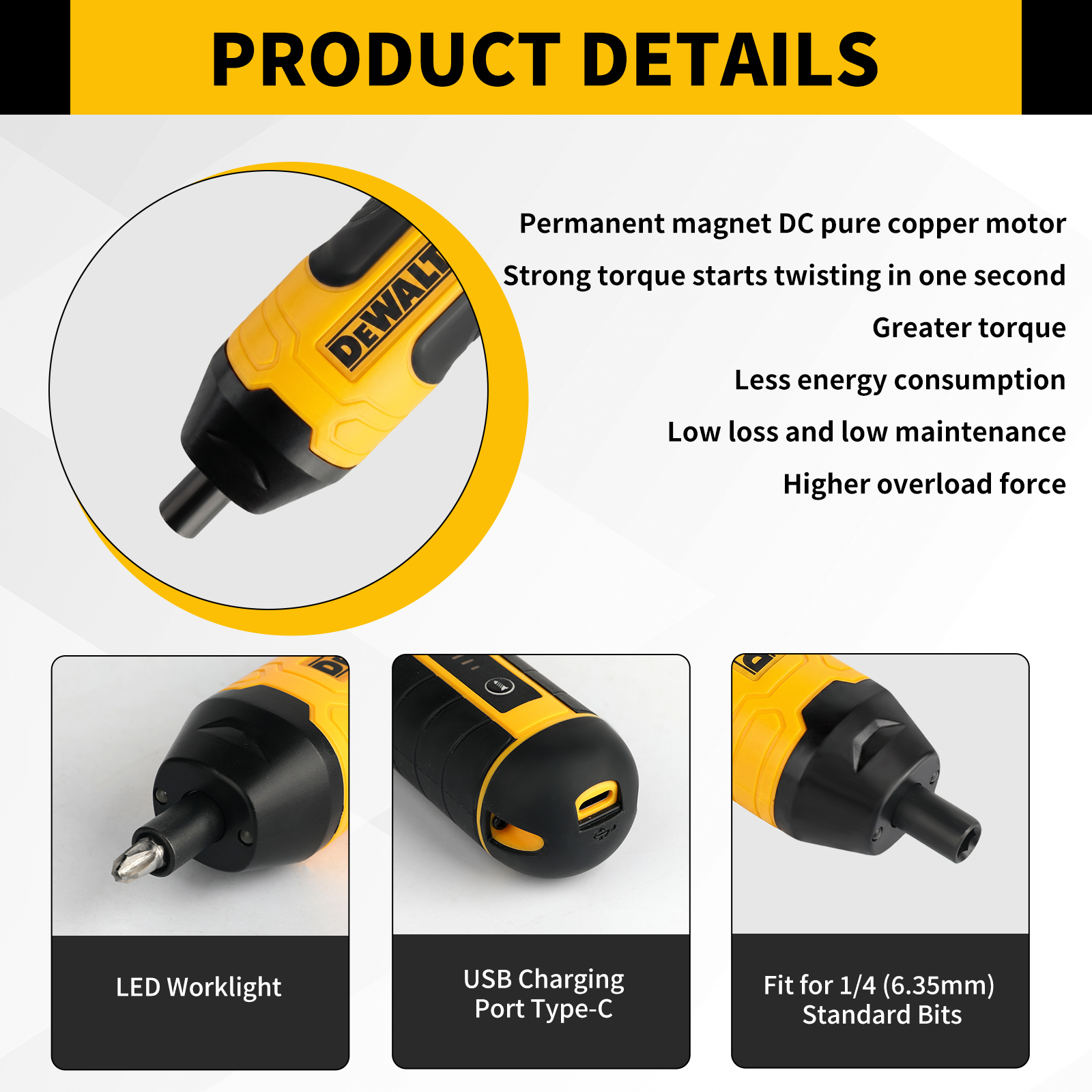 DEWALT HT422 3.6V コードレス電動ドライバー 5N.m トルク 1/4 "六角チャック 1300mAh リチウムイオンバッテリー家庭用 DIY 修理使用