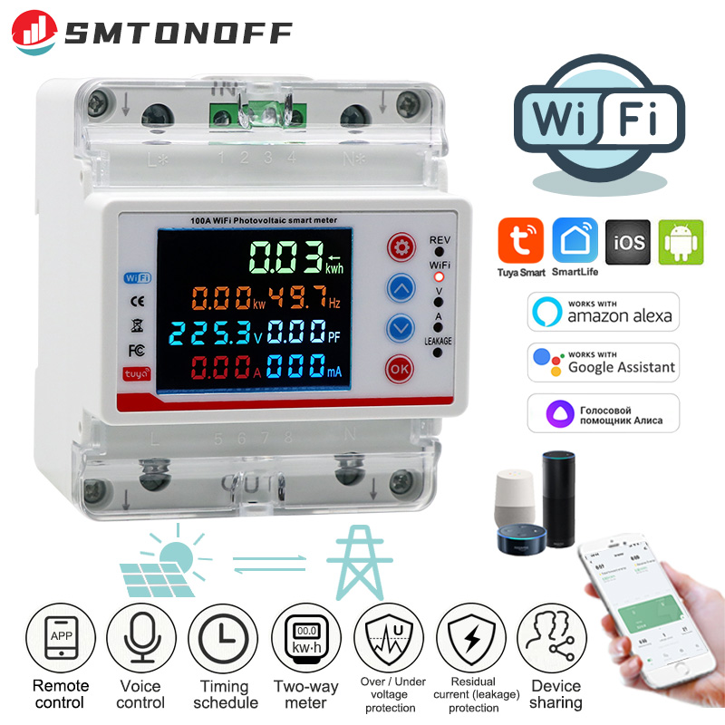 Tuya Smart Life WiFi 単相 100A エネルギーモニター双方向プリペイドメーター自動再閉路電圧電流プロテクタータイマー