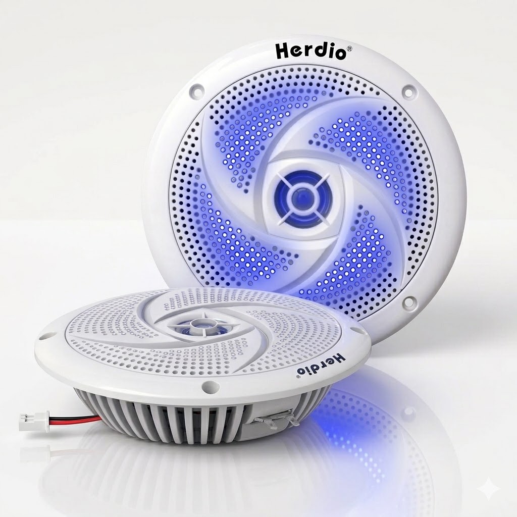 Herdio 5.25 インチマリンスピーカー防水 160W 2 ウェイ耐候性 LED ライト付き、薄型スリムスタイルに最適
