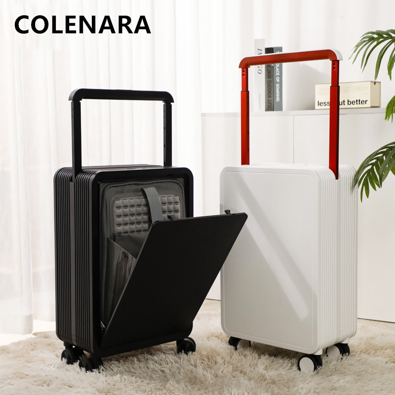 COLENARA PC スーツケースフロントオープニング搭乗ボックス 20 インチ USB 充電トロリーケース女性ユニバーサルホイール旅行荷物