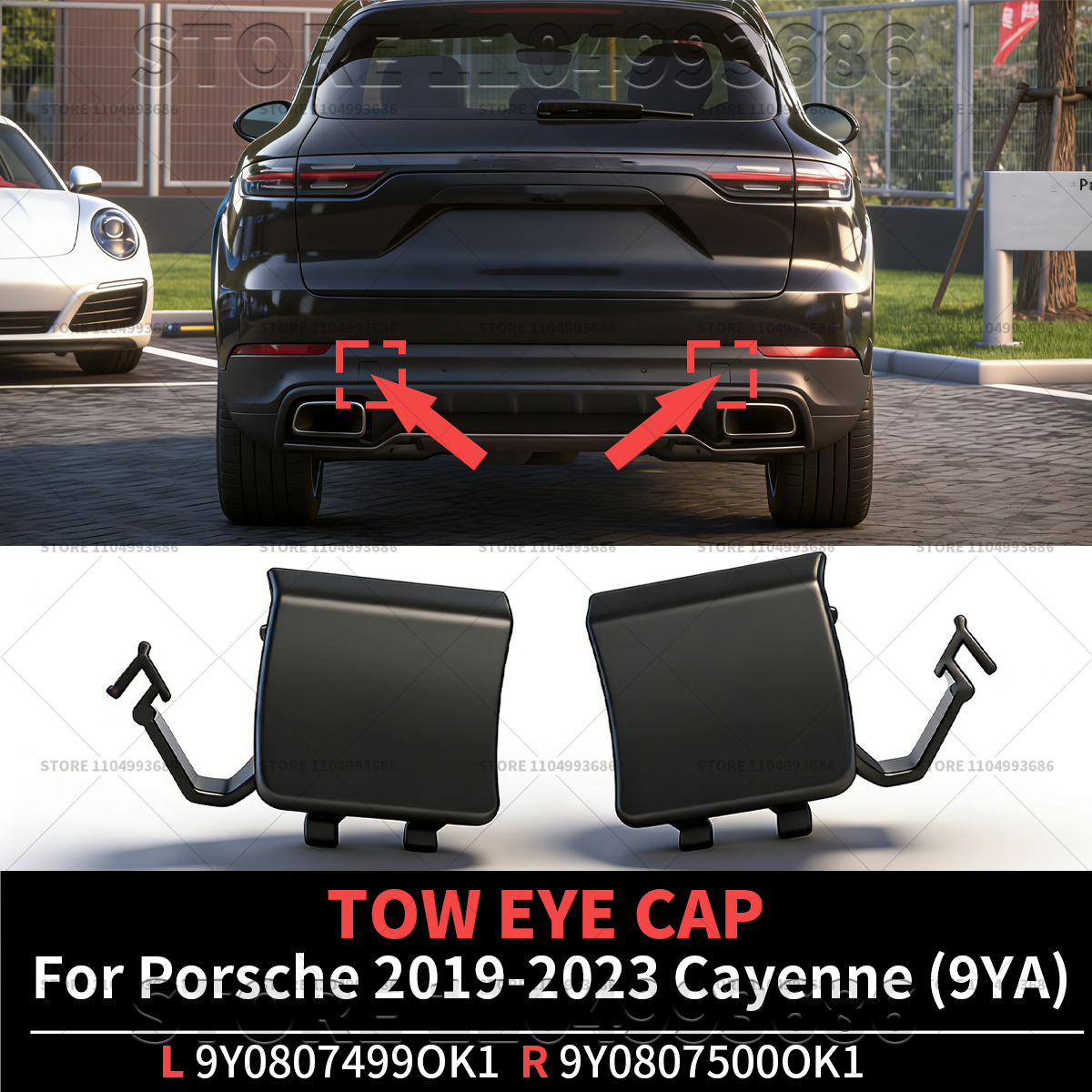 ポルシェ 2019 2020 2021 2022 2023 カイエン (9YA) フロントバンパー牽引アイキャップ OEM 9Y0807499 9Y0807500 9Y0807499OK1 9Y0807500OK1