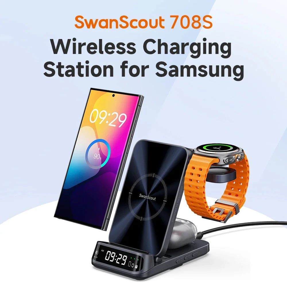 SwanScout 708S 充電ステーションサムスン S25 S24 ウルトラ S23 Z フリップ 7 倍 6 5 ワイヤレス充電器 Galaxy Watch 8 7 用芽 3