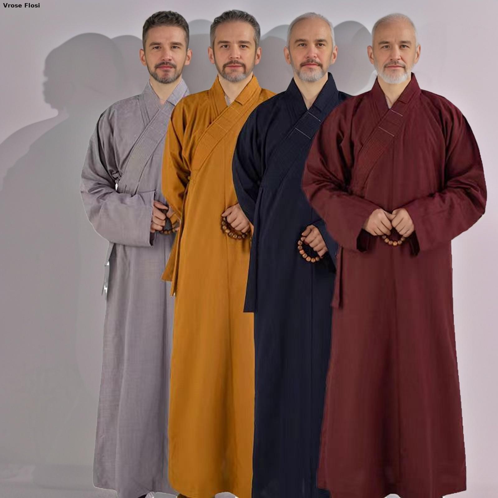 2024 新伝統的な中国服ロングローブ仏教僧侶仏教服大人男性海清瞑想ガウン