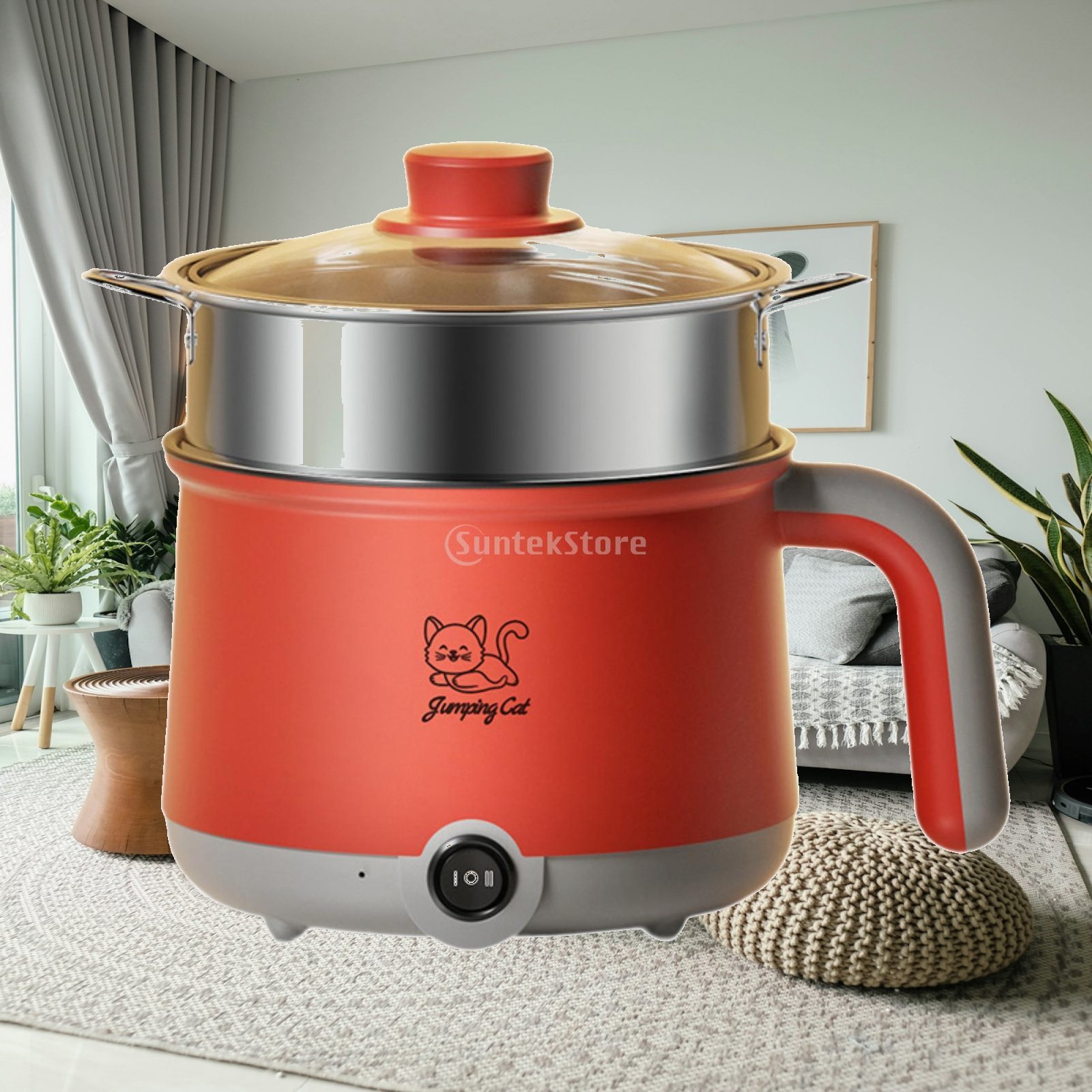 鍋電気蒸し器付き電気鍋しゃぶ鍋乾燥防止多機能1.8Lミニ鍋スープ、麺、卵、