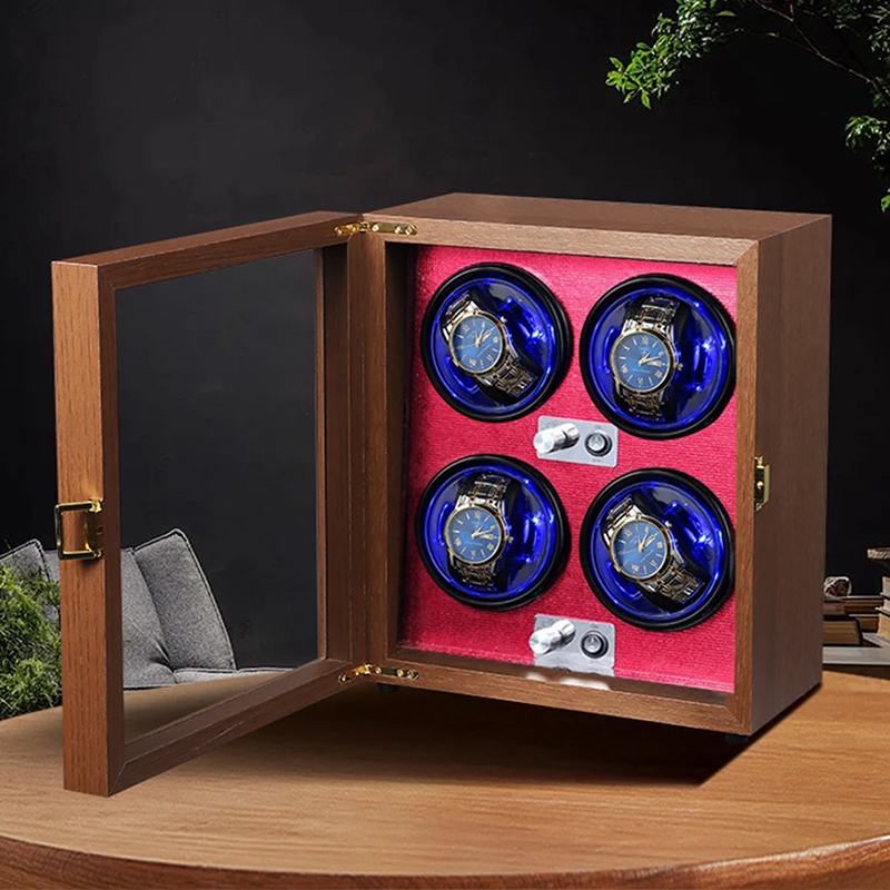 2-4 Slots Wood Watch Winder High-End Automatic Watche Box Mute Motor Watch Cabinet Clock Storage LED Jewelry Store DisplayBox