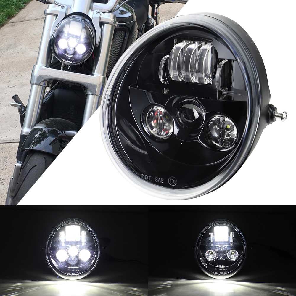LED フロントヘッドライト HI/ロービームオートバイヘッドランプ V ロッド VRSCF VRSC VRSCR 2002-2017 60 ワット Vrod