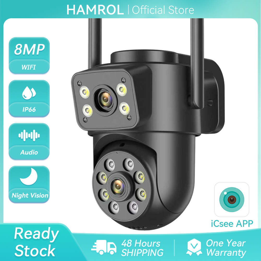 4K 8MP PTZ ワイヤレス WiFi 監視カメラ デュアルスクリーン IP66 防水屋外 CCTV セキュリティカメラ AI 人体検出 iCSee