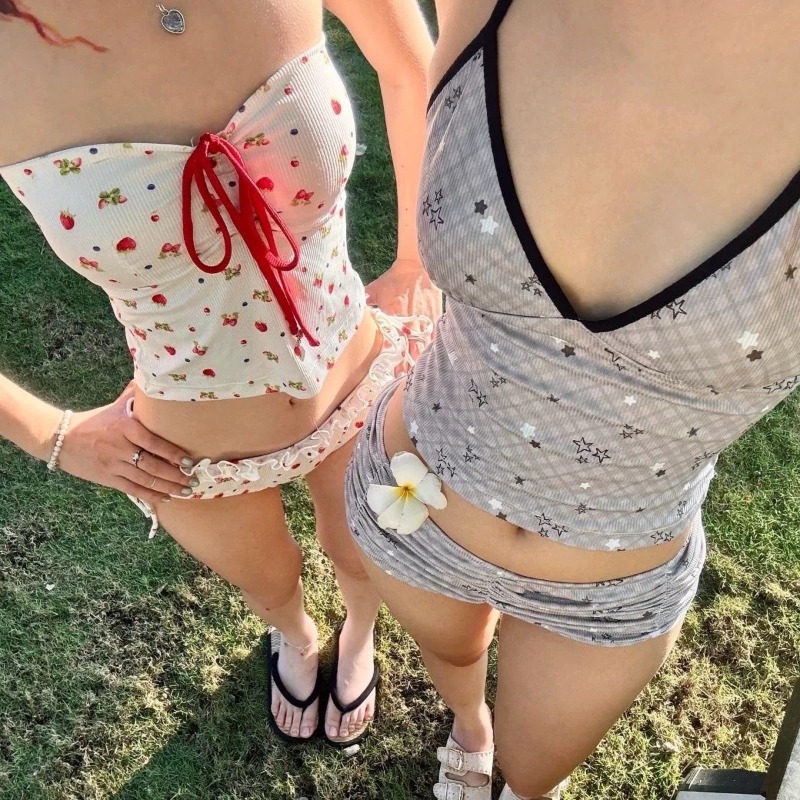 女性の休暇プリントビキニ収集純粋な欲望おなかコントロール痩身甘い控えめな水着ビーチスイミングプール水着