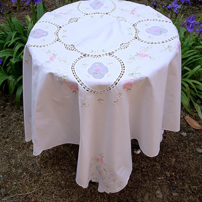 純綿小型機械刺繍花手作りテーブルランナークラフトアートレトロ綿生地ラウンド 120 センチメートル