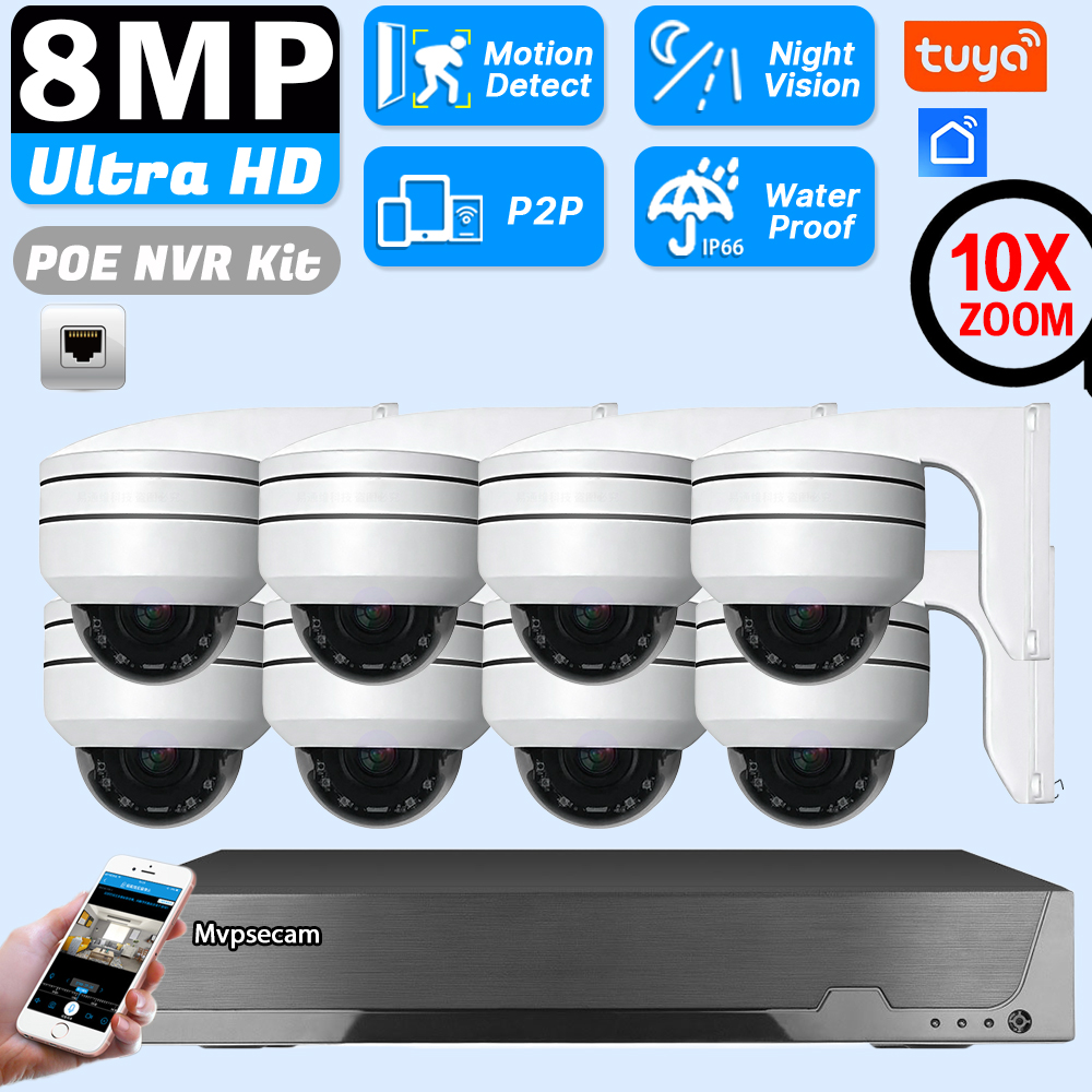 スマートライフ 4K POE NVR キット 10X ズーム POE PTZ ドームカメラビデオ監視システムキット屋外 CCTV カメラセキュリティシステムキット 8CH