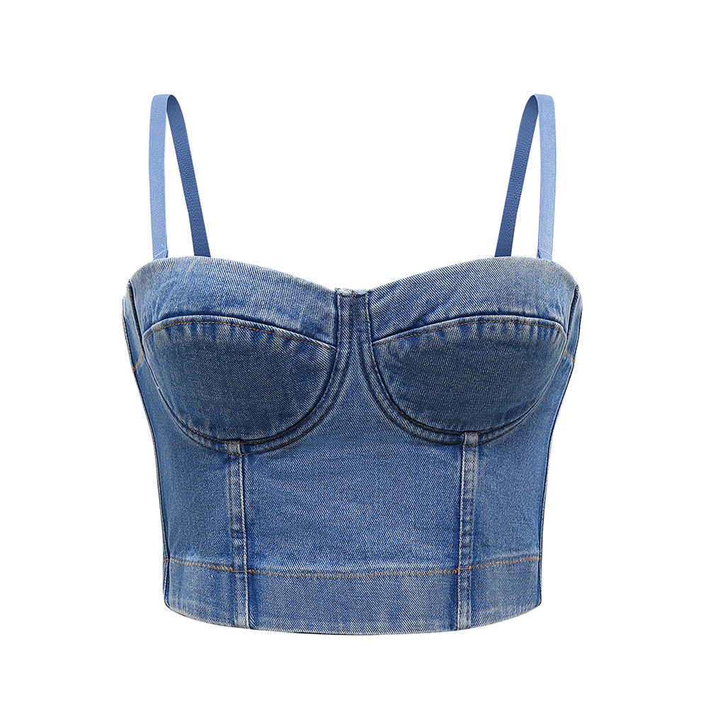 クロップトップ女性タンクサマートップ丈女性服セクシーなキャミソールプッシュアップデニムブラジャー服背中の開いたビスチェパーティークラブベスト